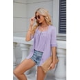 thumbnail image 4 of Summer Square Neck Button Spliced Mid-Sleeve Casual Women's T-Shirt Top, 4 of 8