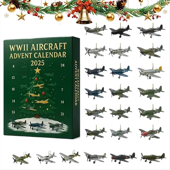 Aircraft 24 Days Christmas Countdown Calendar with 2D Acrylic Warbirds Christmas Advent Calendar Xmas Countdown Calendar,1 x Advent Calendar