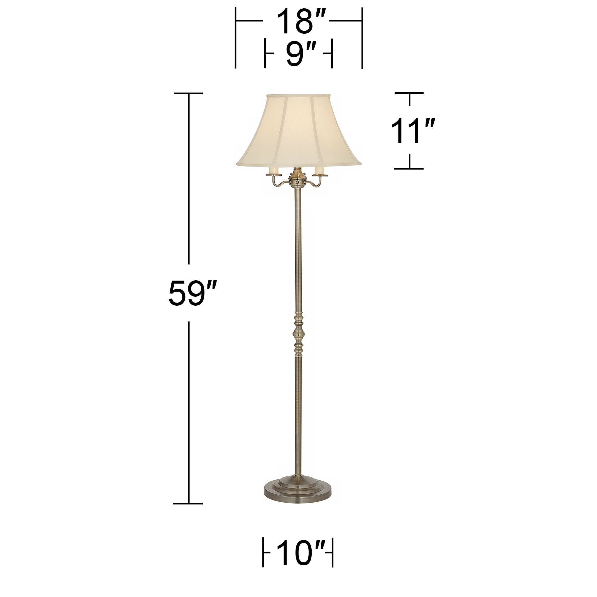 Regency Hill Traditional Floor Lamp Antique Brass Chic Off White Bell Shade Candelabra For Living Room Reading Bedroom Office