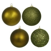 Vickerman 4" Olive 4-Finish Ball Ornament Assortment, 12 per Box