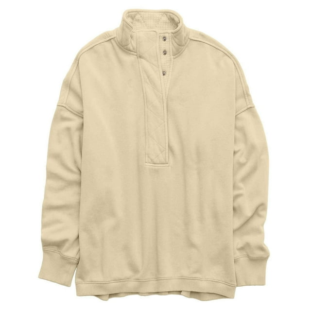 Col pour Femmes Col Contrasté Chandail en Molleton Décontracté pour Femmes Coupe Ample, Manches Longues, Bouton Pression Long Chandails en Molleton pour Femmes