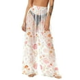 thumbnail image 2 of Gamivast Beach Cover up Pants for Women Floral Graphic Mesh Wide Leg Beach Pant Boho Flowy Elastic Waist Lightweight Swimwea Summer Vacation Outfits, 2 of 5