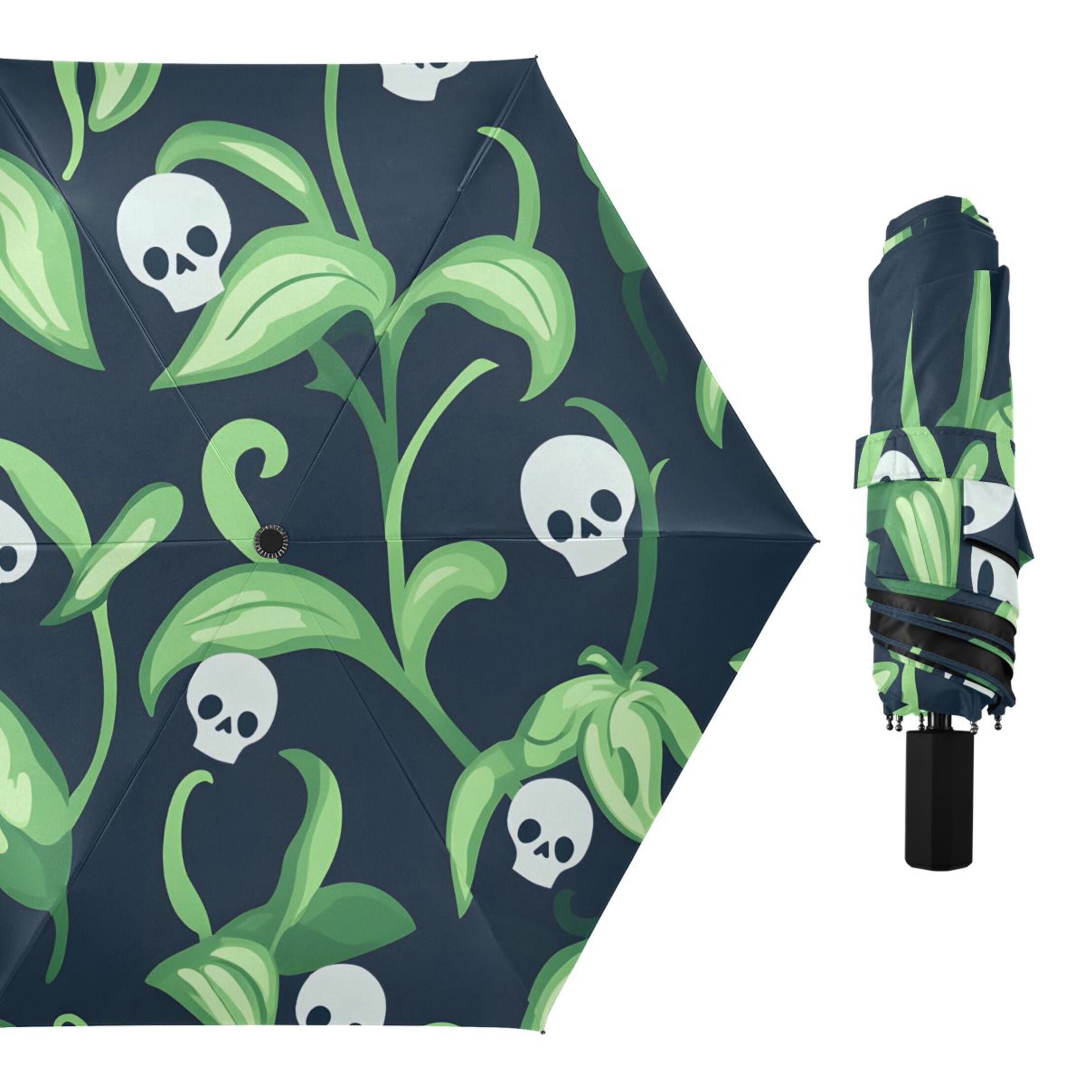 ALAZA Leaf Skulls UPF 50+ Compact Folding Umbrella for Rain Travel Umbrella Packable