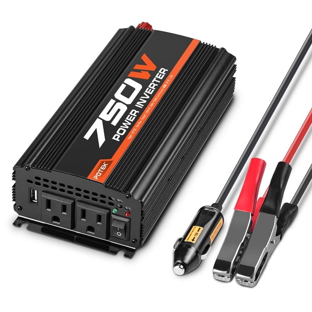 Inversor de corriente para coche POTEK de 750 W DC 12 V a AC 110 V con puertos USB