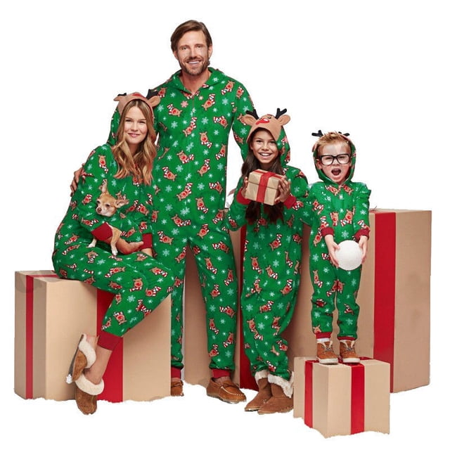 Tenues Enfant-Parent de Noël, Combinaison à Capuche à Manches Longues à Imprimé Bande Dessinée