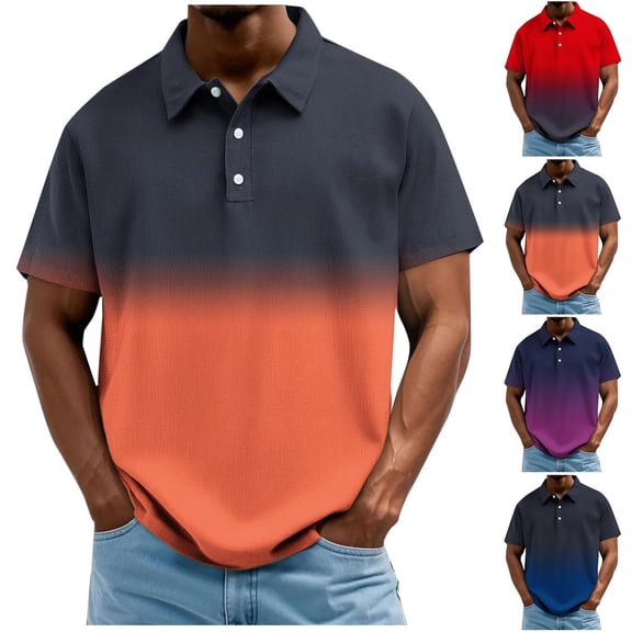 Men's Gradient Print Short Sleeve Golf Polo Shirt, Breathable Quick Dry Moisture Wicking Design, Loose Fit Athletic Performance Sport Top, Big and Tall Sizes M-4XL Red