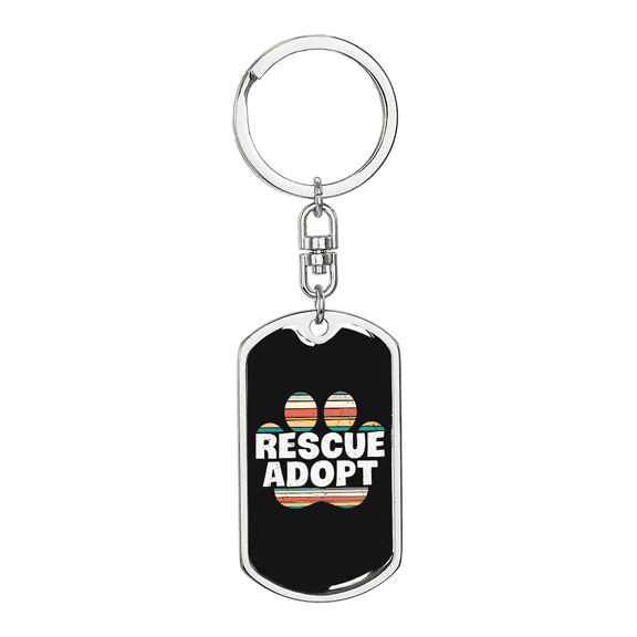 Rescue Adopt Paw  Cat Stainless Steel or 18k Gold Premium Swivel Dog Tag Keychain