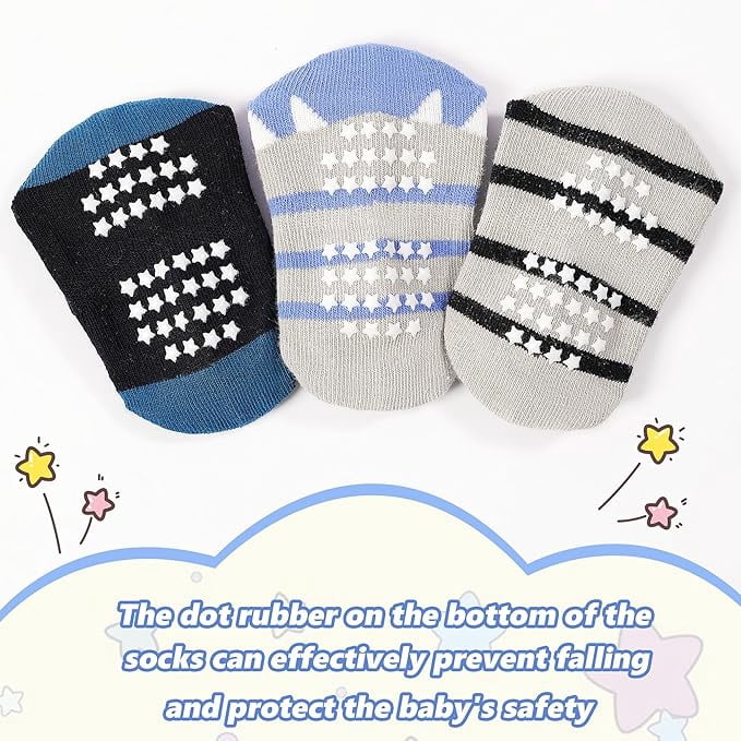 Toddler Baby Non Slip Ankle Socks with Grippers Kids Boys Girls Socks 12 Pairs for 1-7 Years Infant Children