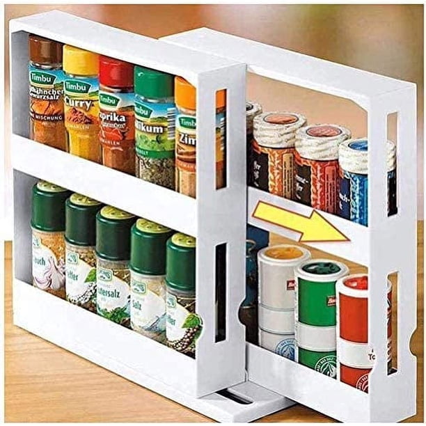 Xiao Hua Estante para especias, dos estantes de dos niveles, estante giratorio para tarros de especias, organizador de cocina doble, estante giratorio para especias.