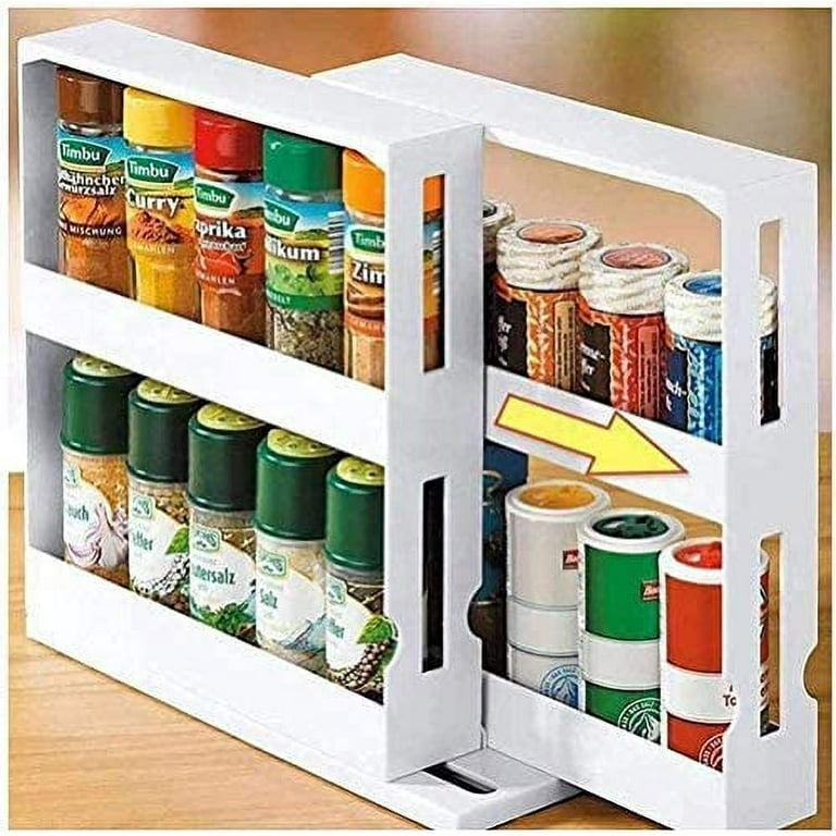 Nvzi Spice Rack Seasoning Storage Holder Two 2 Tiered Shelves Seasoning Spice Jar Rack Rotating Cabinet Shelf Double Kitchen Organizer Swivel Spice Rack For Spice Bottles Walmart