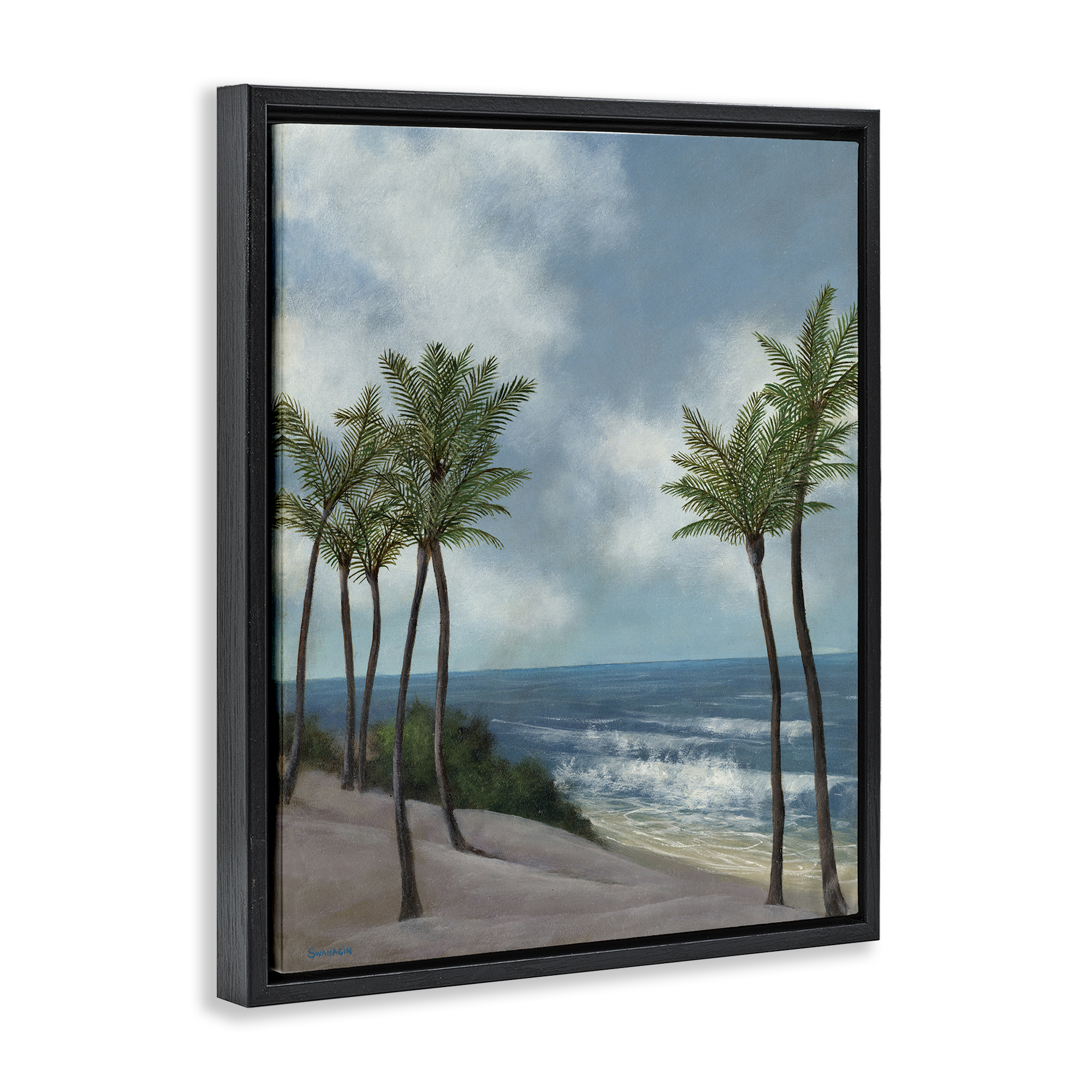 Stupell Industries Tropical Crashing Waves Landscape Painting Black Floater Framed Canvas Art Print Wall Art, 17 x 21