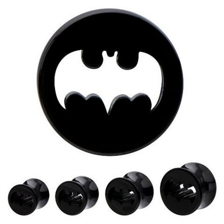 Black Acrylic Plug - DC Comics BATMUS09-12PR Double Flared Acrylic Plugs with Cutout Batman, Black - 0.5 in.