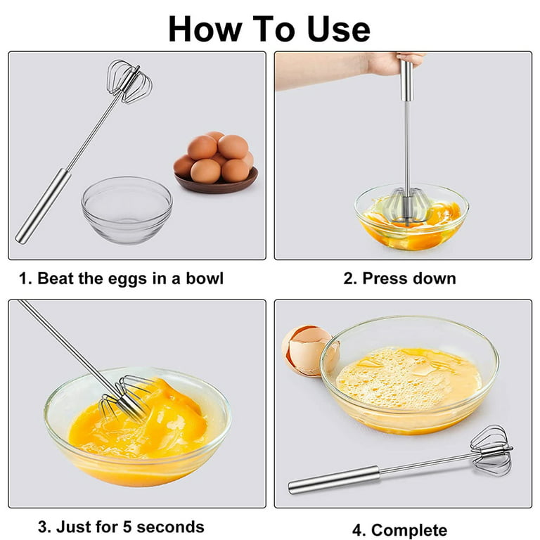 Stainless Steel Semi-automatic Egg Whisk - 3PCS Hand Push Rotary Whisk  Blender (3 Colors)