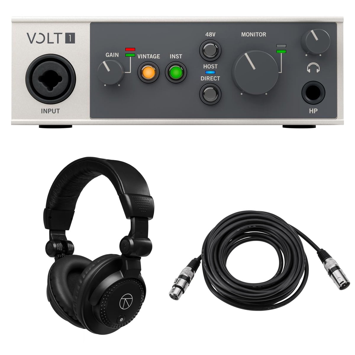 Universal Audio Volt 1 Portable 1x2 USB Type-C Audio/MIDI Interface, Bundle with TAPH100 Monitor Headphones and 25' Microphone Cable