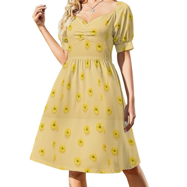 Vestido de flores amarillas de manga corta, vestidos de ceremonia, vestidos de lujo