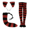 thumbnail image 1 of Huanglei "Ladies' Striped Cat Ear And Tail Knee High Socks Set Adorable Accessory For Parties", 1 of 2