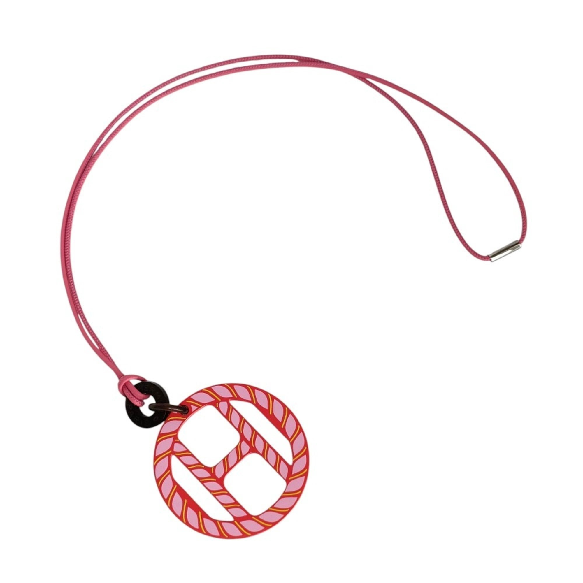 Pre-Owned HERMES H-Equipe Nautic Leather Cord Pendant Necklace, Pink, Women's, Lux ...