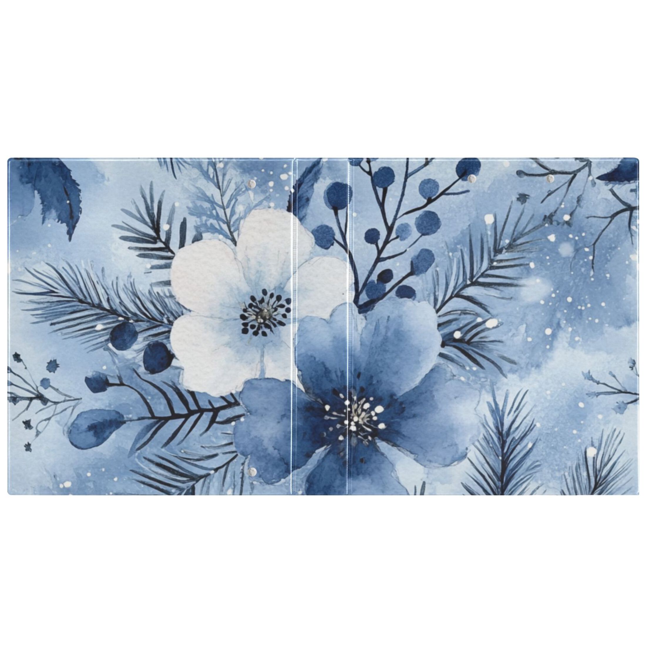 Blue and White Flowers 3 Ring Binders 1.5 inch Hardcover File Folders with Interior Pockets A4 Size Organizer for School Office Hospital