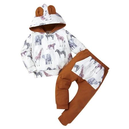 

LAPAKIDS Newborn Infant Baby Boy Hooded Sweatshirt Tops Pants Clothes Outfits 2PCS Set 3-6 Months
