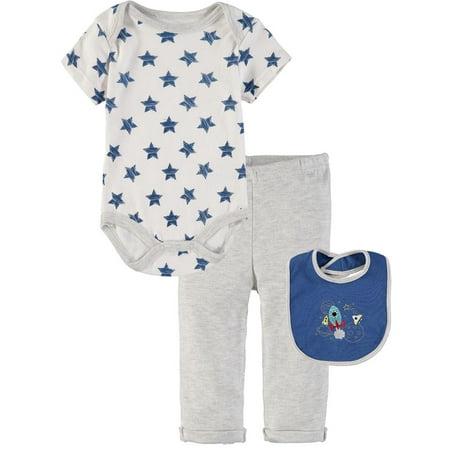 Bon Bebe Boys 0-9 Months Rocket Bodysuit Pant Set With Bib (White 0/3 Months)