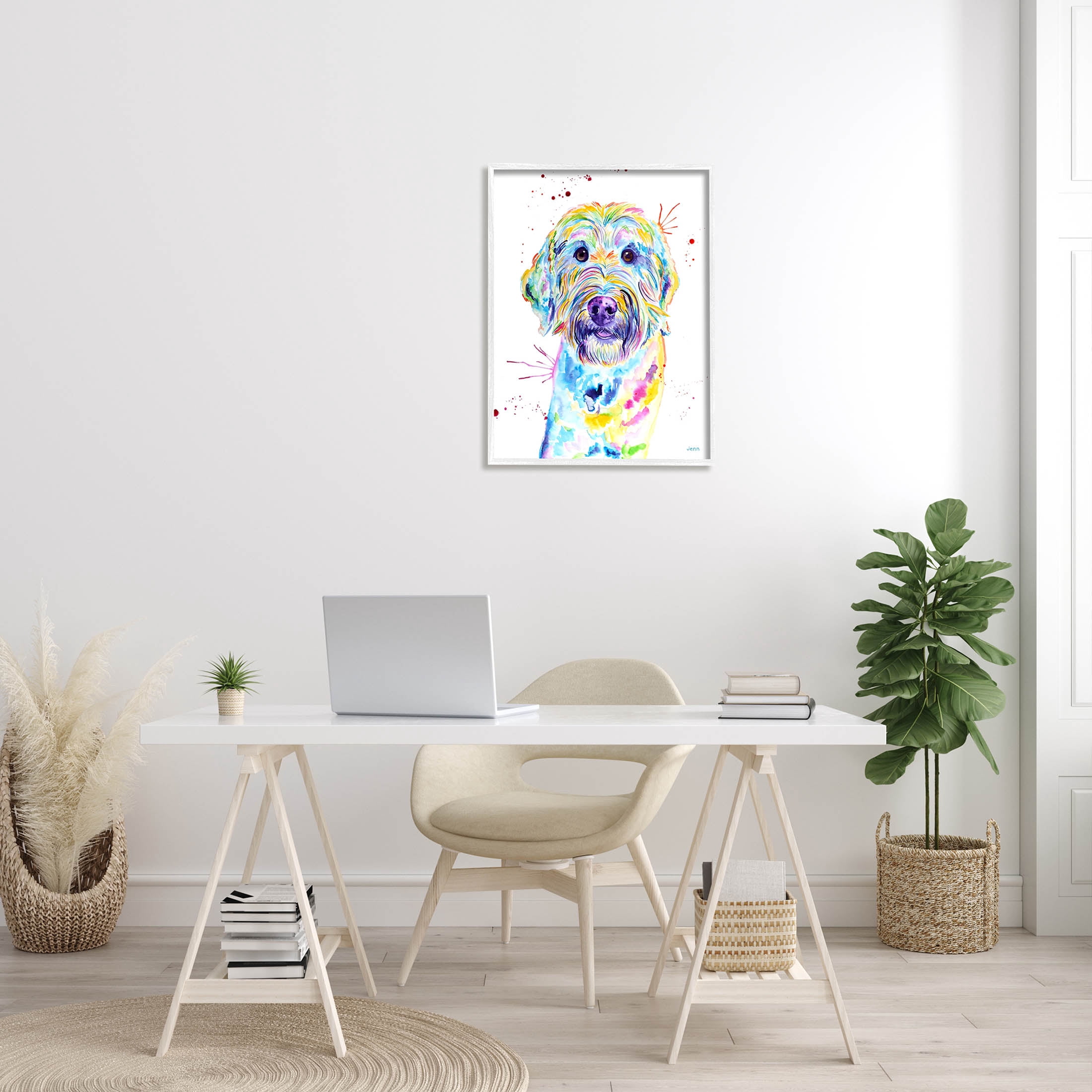 Vivid Goldendoodle Dog Pet Animals & Insects Graphic Art White Framed Art Print Wall Art
