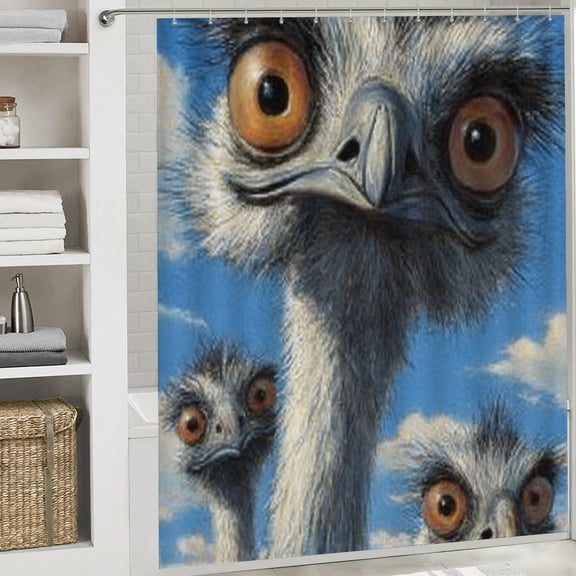 RKSupls Valentine's Day Shower Curtain, Funny Ostrich Waterproof Shower Curtain with Hooks for Home Bathtub Bathroom  Decor Washable Curtains, 72x72 in