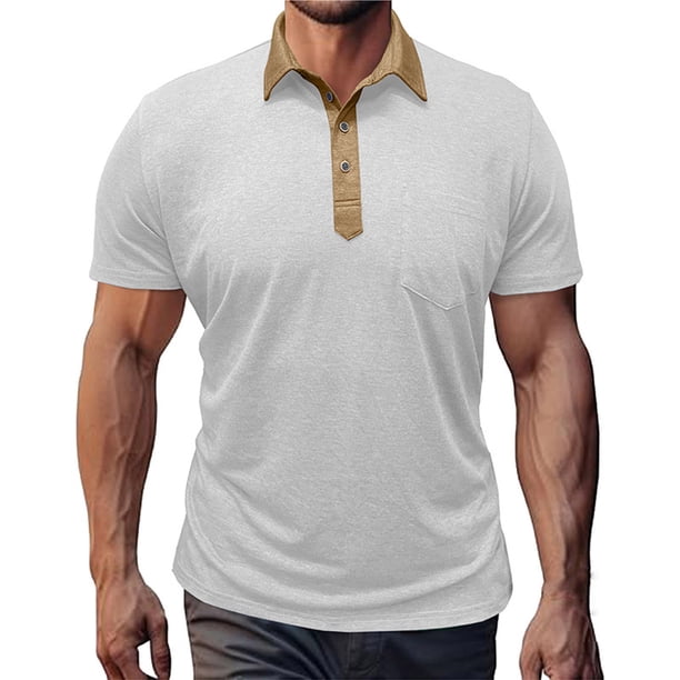 pstuiky Camisa de manga corta para hombre, Camiseta informal de color liso con botones y bolsillos para hombre ropa de hombre xxl
