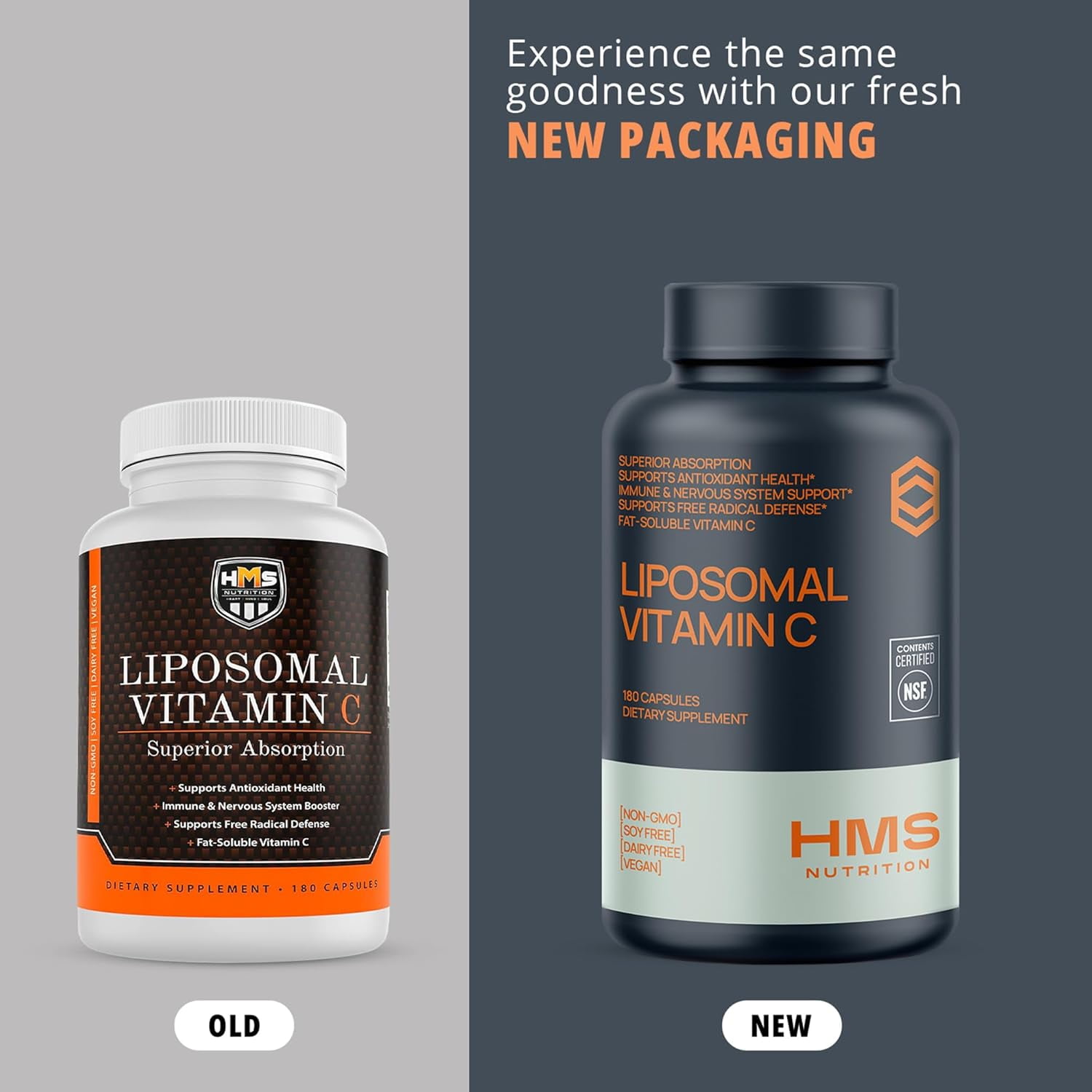 HMS Nutrition 1600mg Liposomal Vitamin C, High Absorption Immune Support, 180 Capsules, Non-GMO