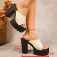 thumbnail image 3 of Platform Heels for Women Peep Toe Sandals Lug Sole High Block Heel Slip on Slides Shoes Casual Summer Dress Shoes Beige Size 8, 3 of 7