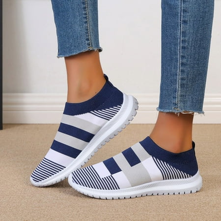 

Christmas Ladies Fashion Colorblock Mesh Breathable Comfort Soft Sole Flat Casual Sneakers
