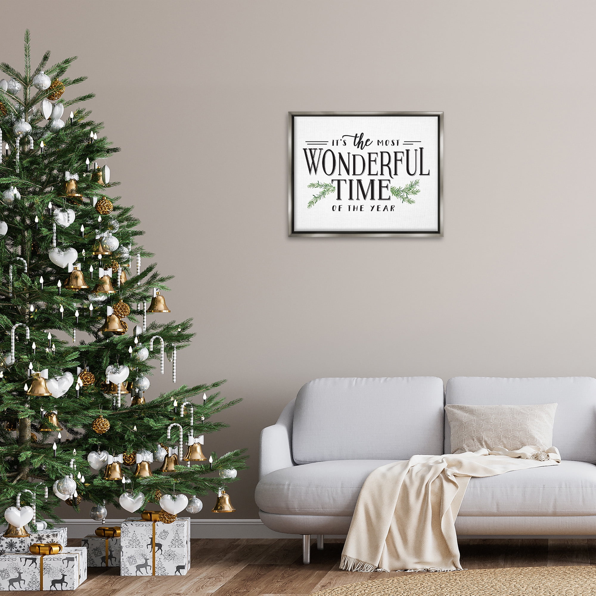 Stupell Industries Classic Vintage Christmas Phrase Holiday Painting Gray Floater Framed Canvas Art Print Wall Art, 31 x 25