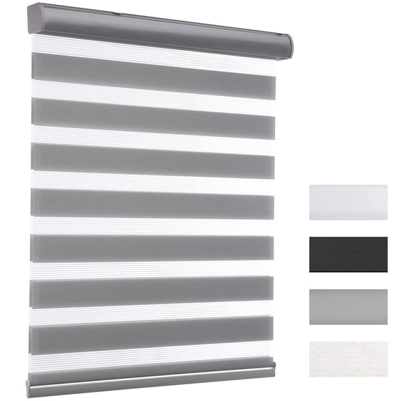MYshade Cordless Zebra Blinds Gray-46"W*64"H Pull Down Roller Window Shades Double Layer Light Control Free Stop Window Shades Day and Night Blinds Easy Installation for Home