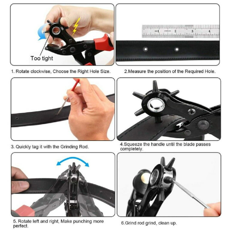 Leather Hole Punch Heavy Duty Hand Pliers Belt Holes 6 Sized