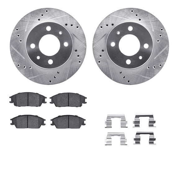 Dynamic Friction Company Front Brake Rotors-Drilled and Slotted-Silver with 5000 Advanced Brake Pads includes Hardware 7512-03014