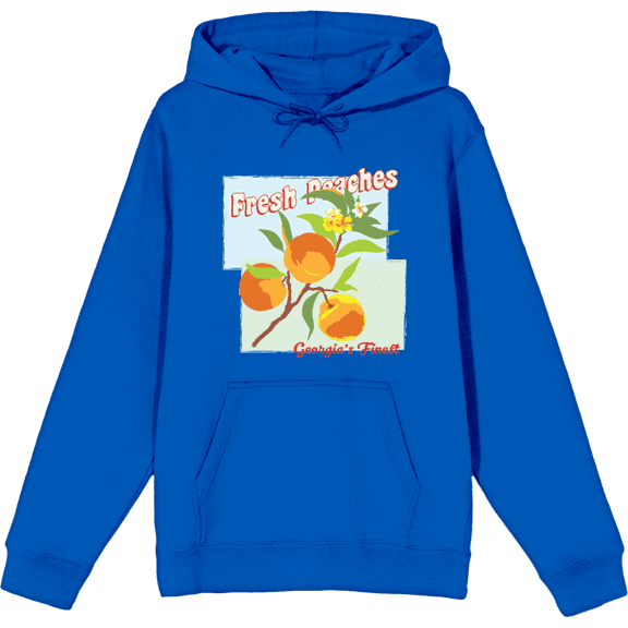 Natural World Fresh Peaches Long Sleeve Adult Hooded Sweatshirt-Large-Blue