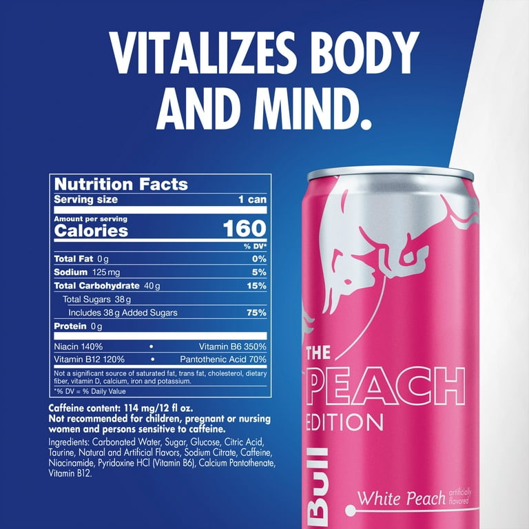 ピーチ、グレープ、レッドブル Red Bull Peach Edition Energy Drink, White Peach, 12 fl. oz., Pack