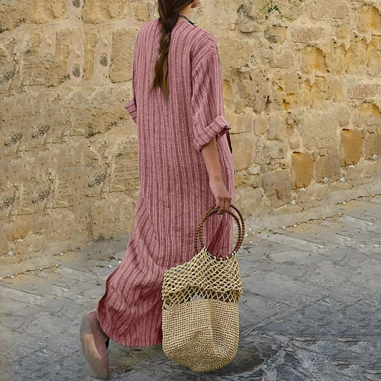 princess polly baby blue dress HAPIMO Women's Cotton Linen Plus Size Maxi Dress Rainbow Stripe Boho  Holiday Long Sleeve Autumn Dresses V Neck Vintage Elegant Casual Comfy  Pocket Red XL