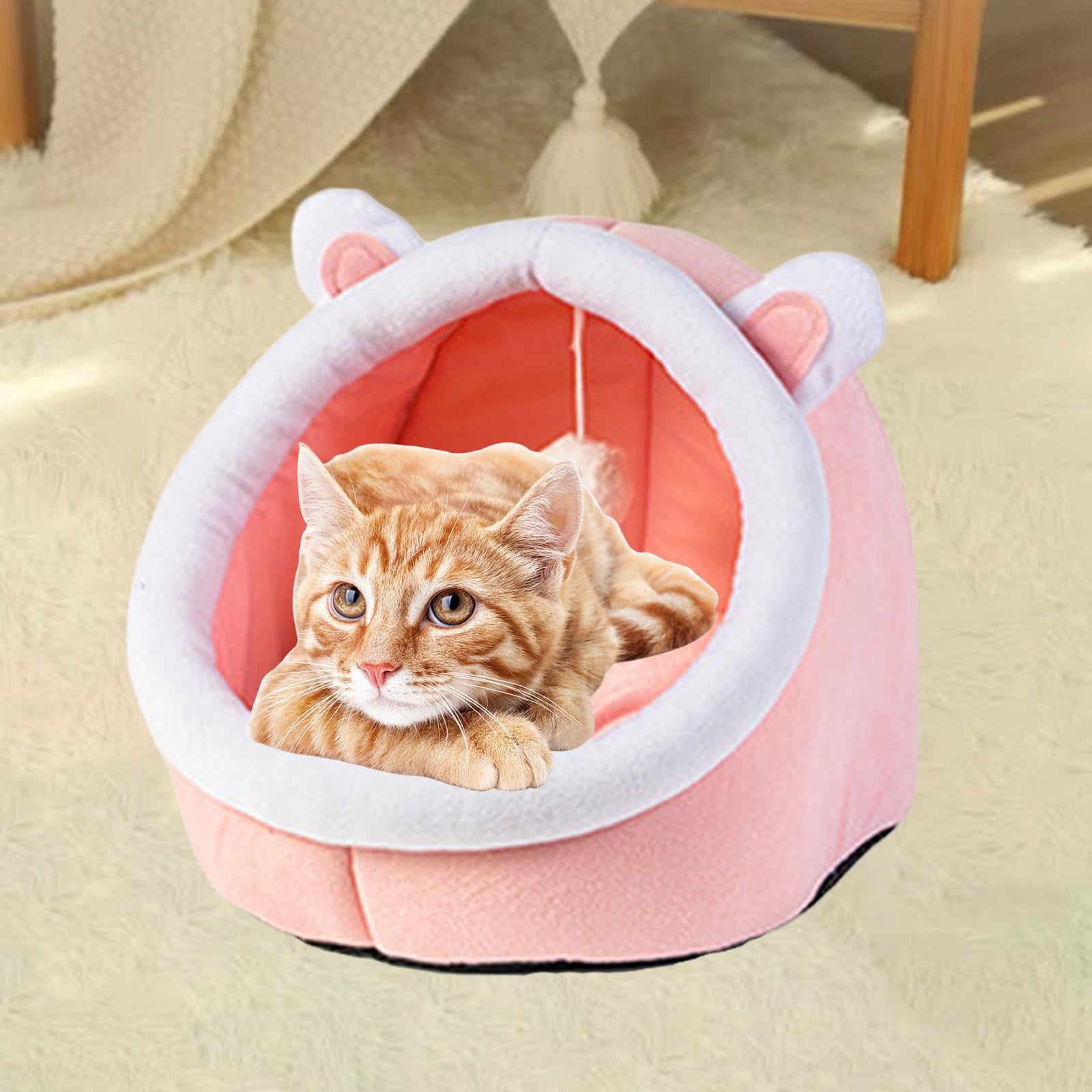 Soft Pet Cat Bed with Ball Kennel Nest Warm Winter Sleeping Bed with Ball Kitten Pink Rabbit S Walmart