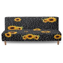 Xoenoiee Sunflower Leopard Print Futon Cover High Stretch Armless Sofa Covers Foldable Sofa Bed Covers Jacquard Futon Slipcover Waterproof Furniture Protector for Kids, Pets