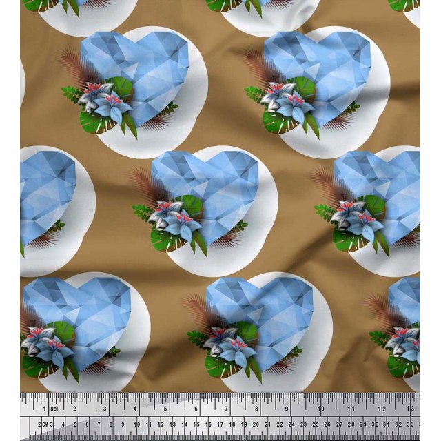 Soimoi Poly Georgette Fabric Tropical Flower & Heart Print Fabric by The Yard 42 Inch Wide