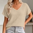 thumbnail image 4 of cfhntfmh Womens Summer V Neck Tops Short Sleeve Sweaters Knit Casual Plus Size Shirts Hollow out Lace Back with Drawstring Trendy Boho Tops, 4 of 7