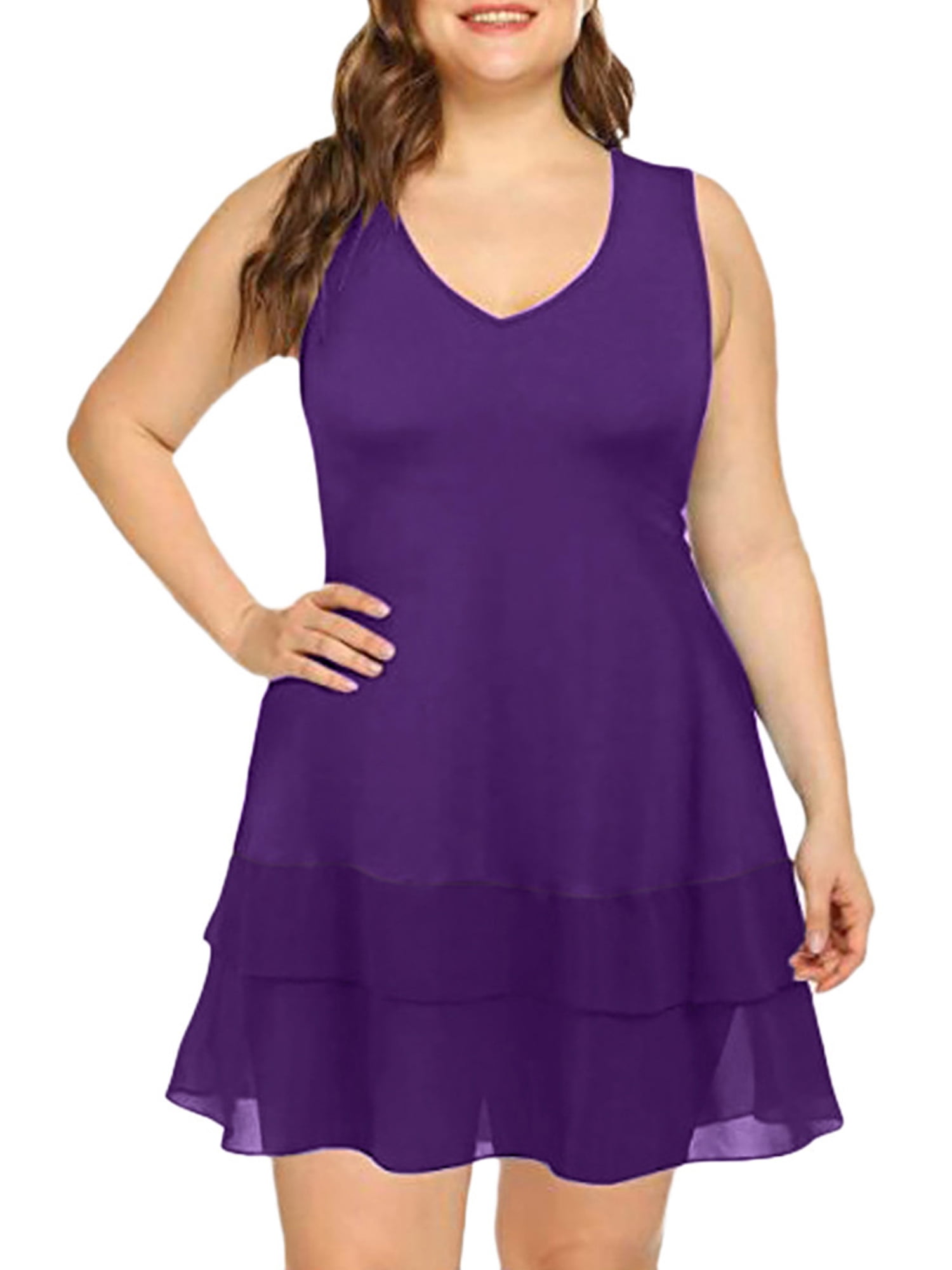 LilyLLL Plus Size Womens Sleeveless V Neck Mesh Sheer Tank Dress Evening Party Mini Dresses