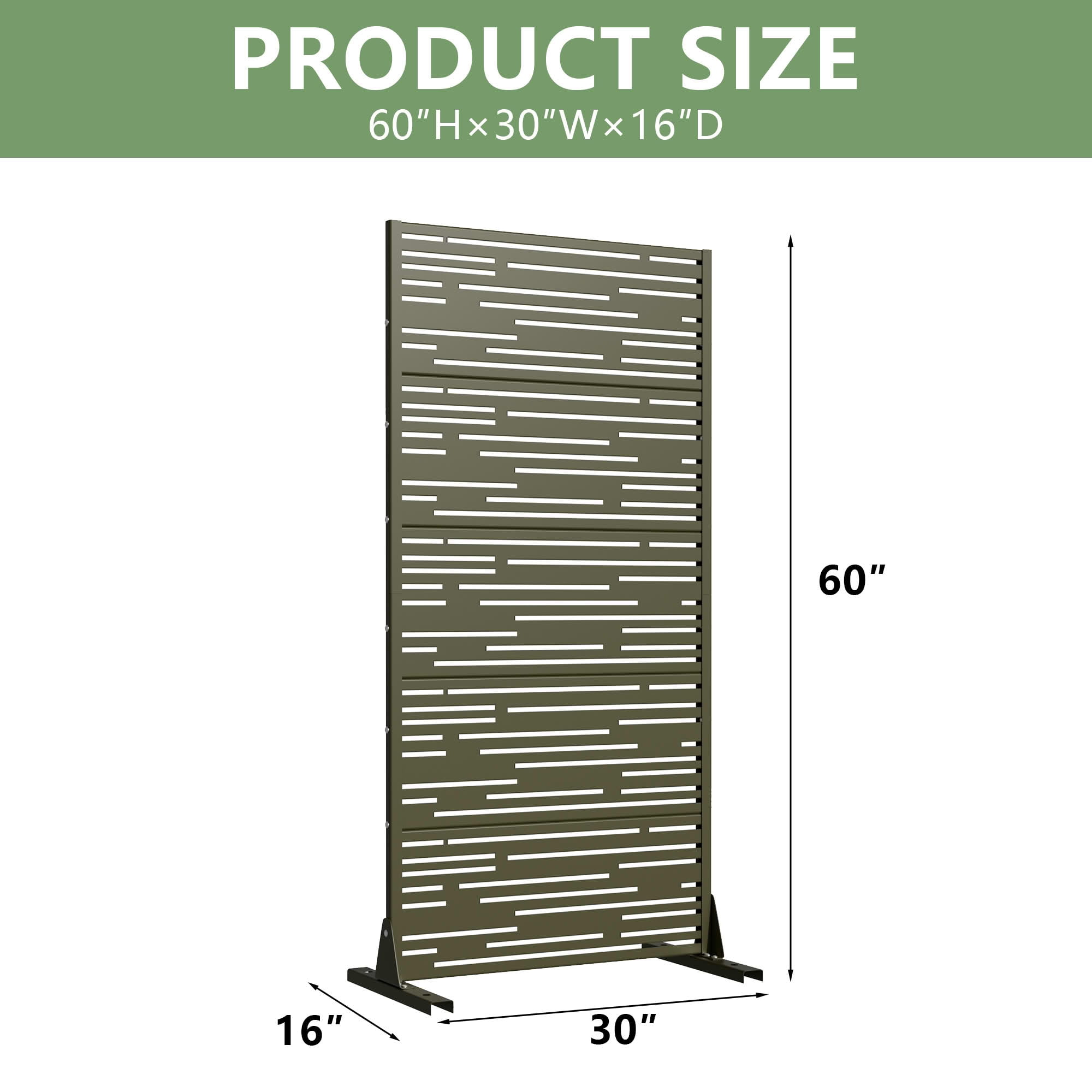 MAYEERTY Outdoor Metal Privacy Screen 5ft Olive Gray, 5-Panel Light & Shadow Pattern, Rust-Resistant for Garden
