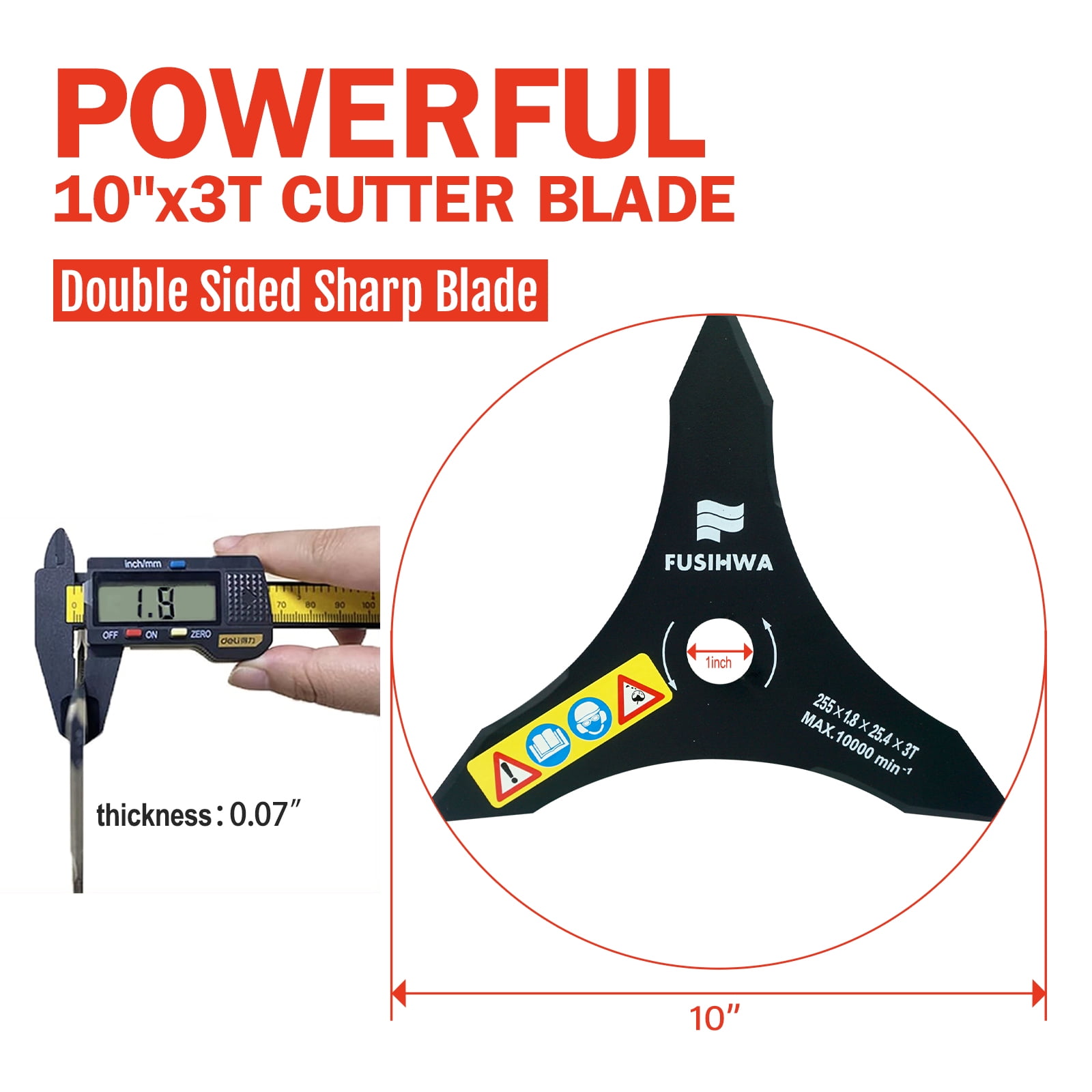 3-Set 10" x 3 Teeth Carbon Steel Brush Cutter Blade for Weedeater, Weed Eater Trimmer Blade Attachment for 25.4mm or 20 mm Arbor Compatible with Stihl,Husqvarna, Ego, and More