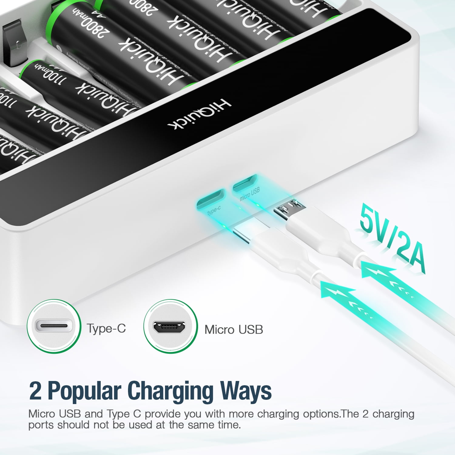 HiQuick 2800mAh AA NiMH Rechargeable Batteries (8-Count) + 8-Slot Smart Charger for AA/AAA NiMH/NiCD