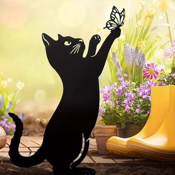 HELLOYOUNG Metal Cat Garden Stakes, Family Silhouette Iron Wall Art Decor for Yard Lawn Outdoor and Indoor Sculptures