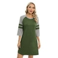 thumbnail image 2 of WBQ Nightgown 3/4 Sleeve for Women Sleepwear Crew Neck Loungewear Aboce The Knee Length Nightshirt Green S-2XL, 2 of 9