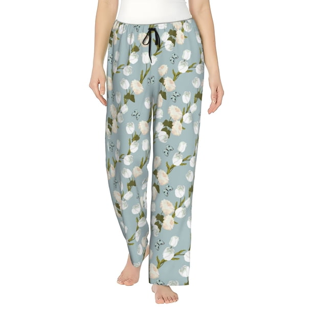 Fotbe Tulips Flowers Pantalones de Pijama para Mujer, Pantalones de Dormir, Pantalones Pj con Cordón y Bolsillos-Medium