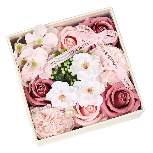 Combo de ramos de flores artificiales para decoración del hogar, regalo del Día de la Madre/Navidad, jabón de flores en caja de regalo