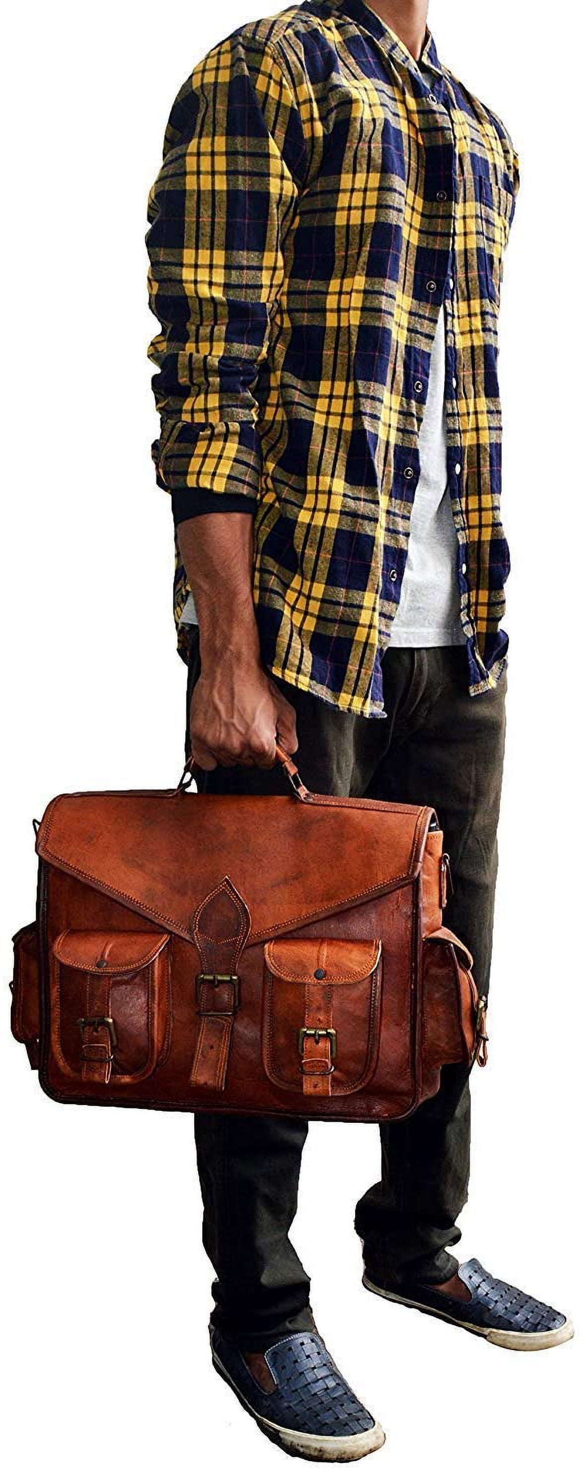 15" leather messenger bag laptop case office briefcase gift for men computer distressed shoulder bag